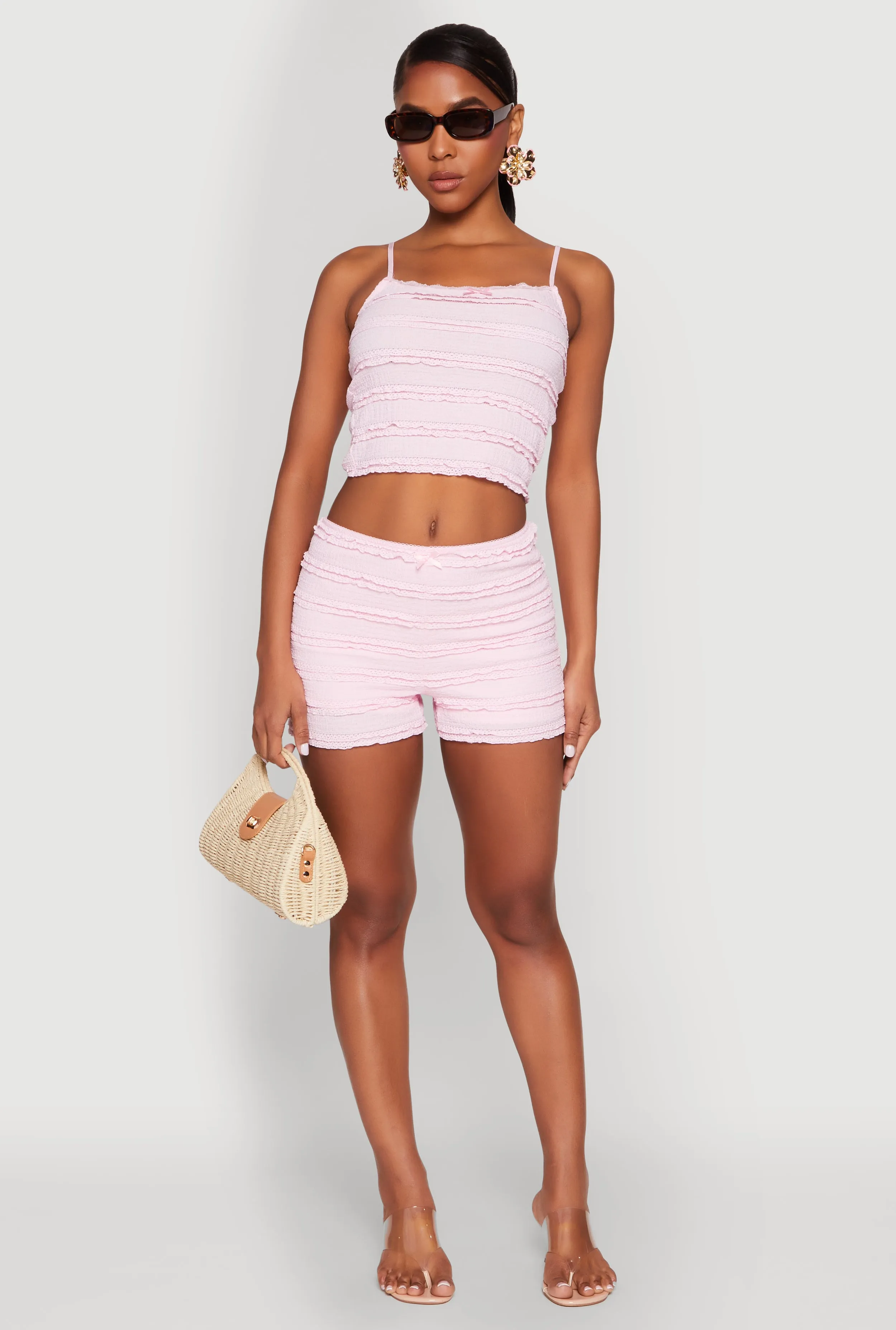 Textured Knit Tiered Lace Detail Cami Camouflage Quick Smooth