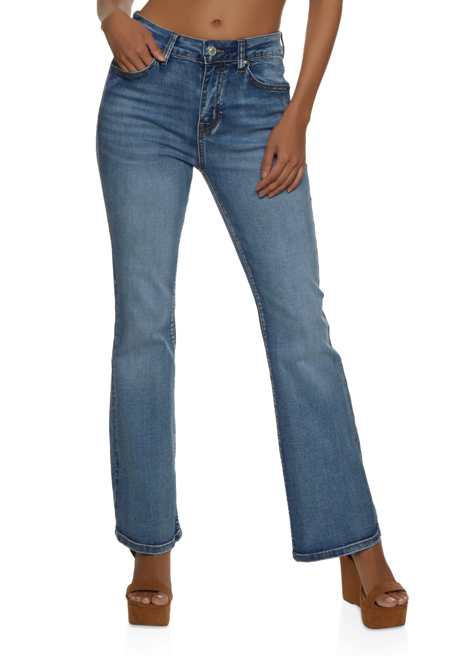 WAX Acid Wash Boot Cut Jeans Smooth Shape Cropped length