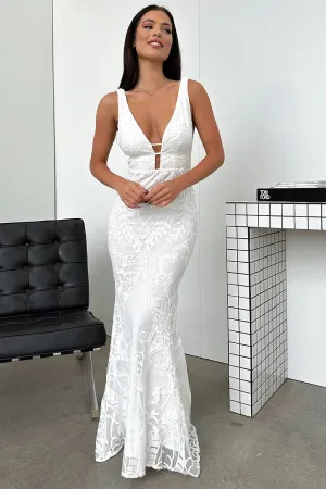 Kaia Maxi Dress - White Galaxy Mist The long length of this dress creates a graceful appearance that is perfect for any occasion