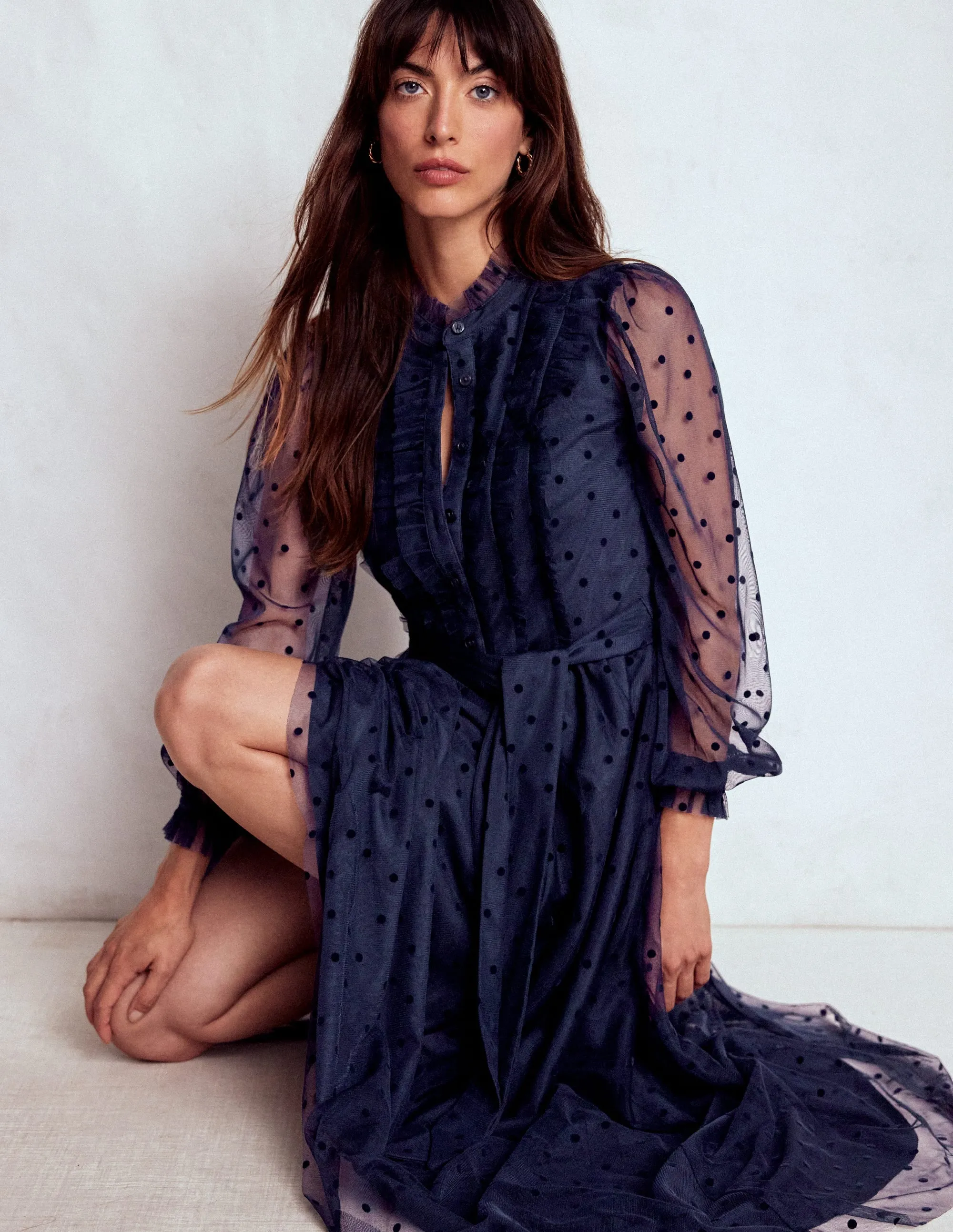 Coral Reef Tulle Ruffle Maxi Dress-Navy