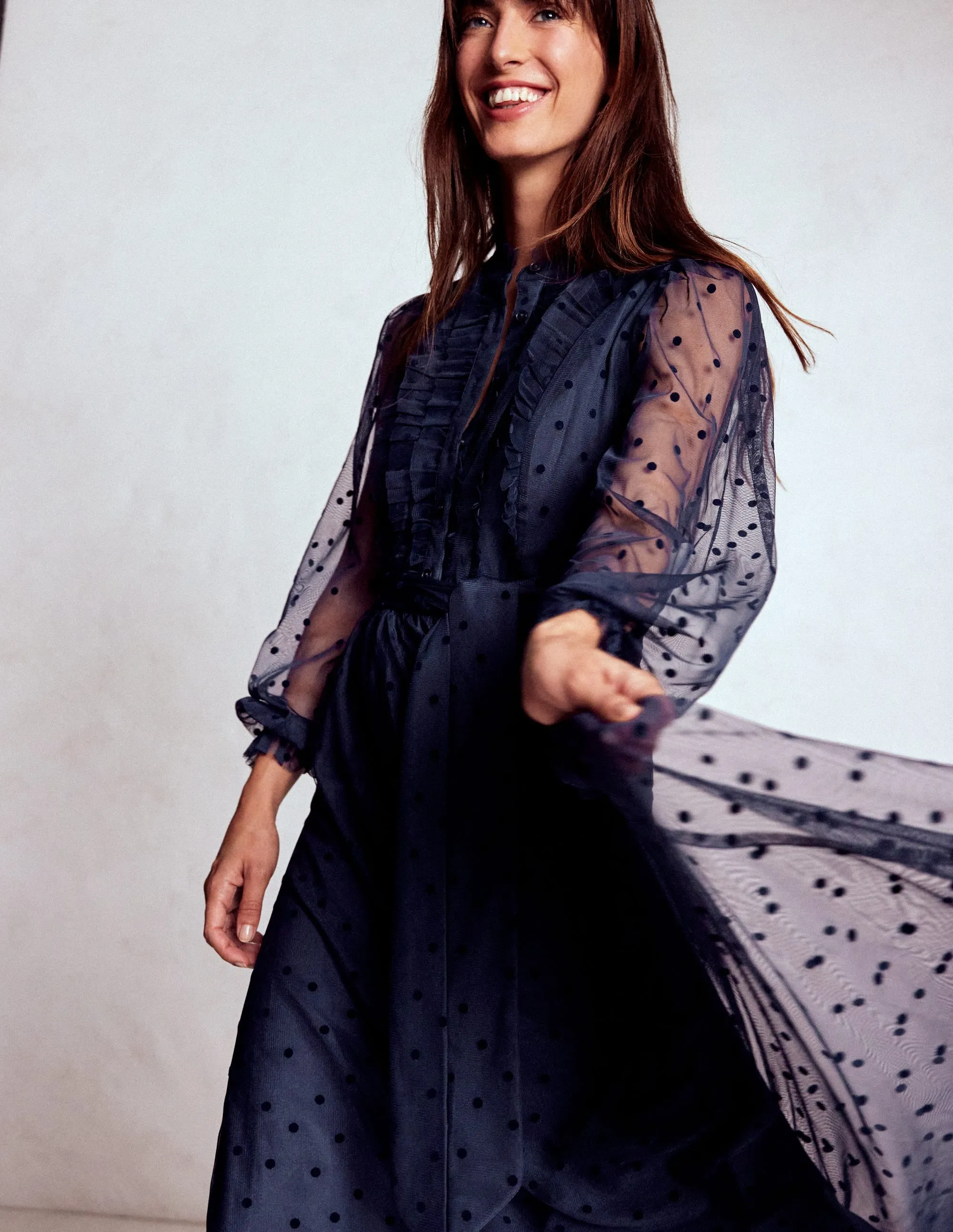 Tulle Ruffle Maxi Dress-Navy Happy Vibe Canvas Soft