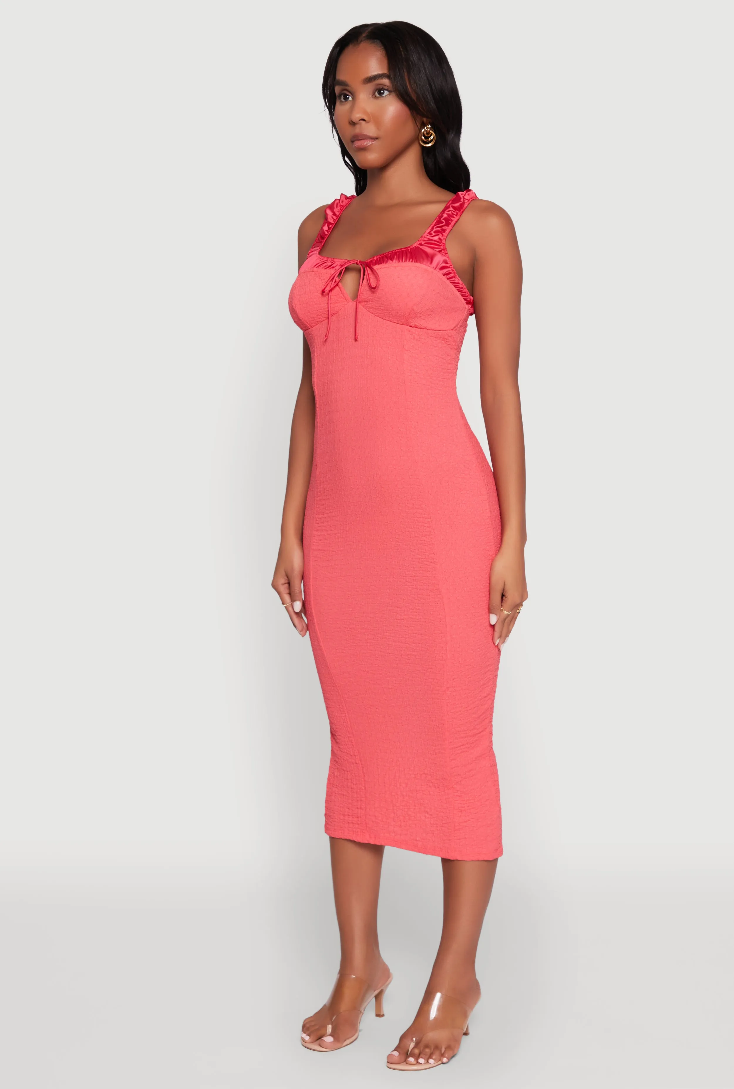 City Prep Modern feminine style Iris Two Tone Tie Front Tank Dress