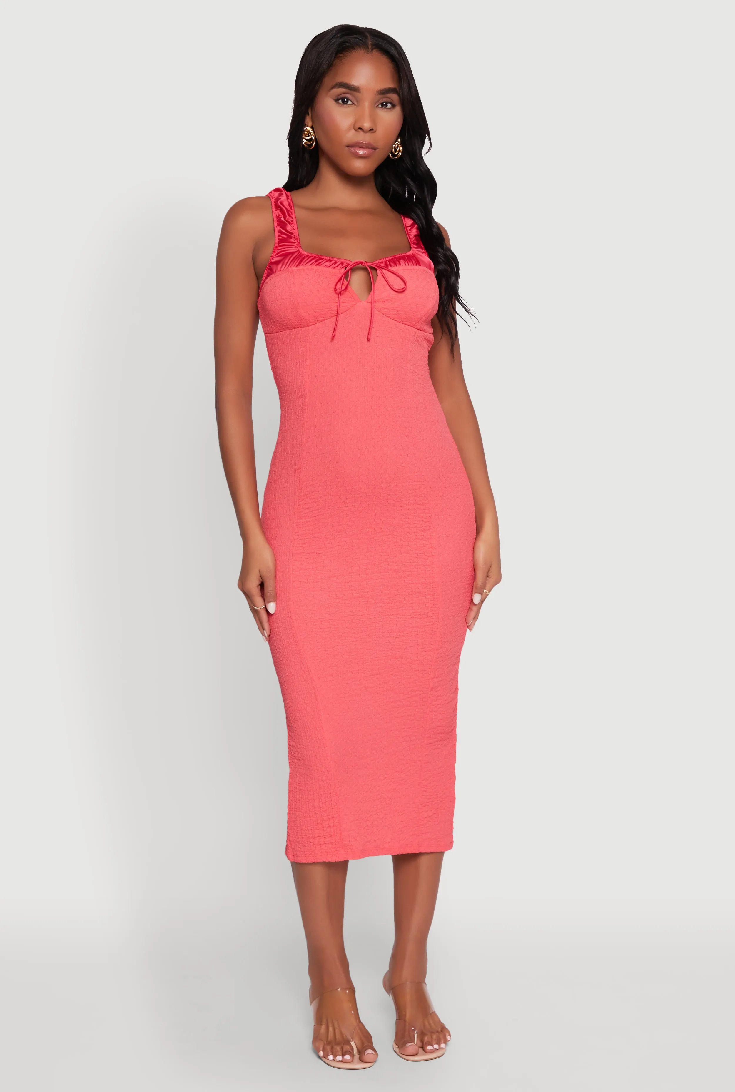 Flattering Silhouettes Soft Flow Iris Two Tone Tie Front Tank Dress
