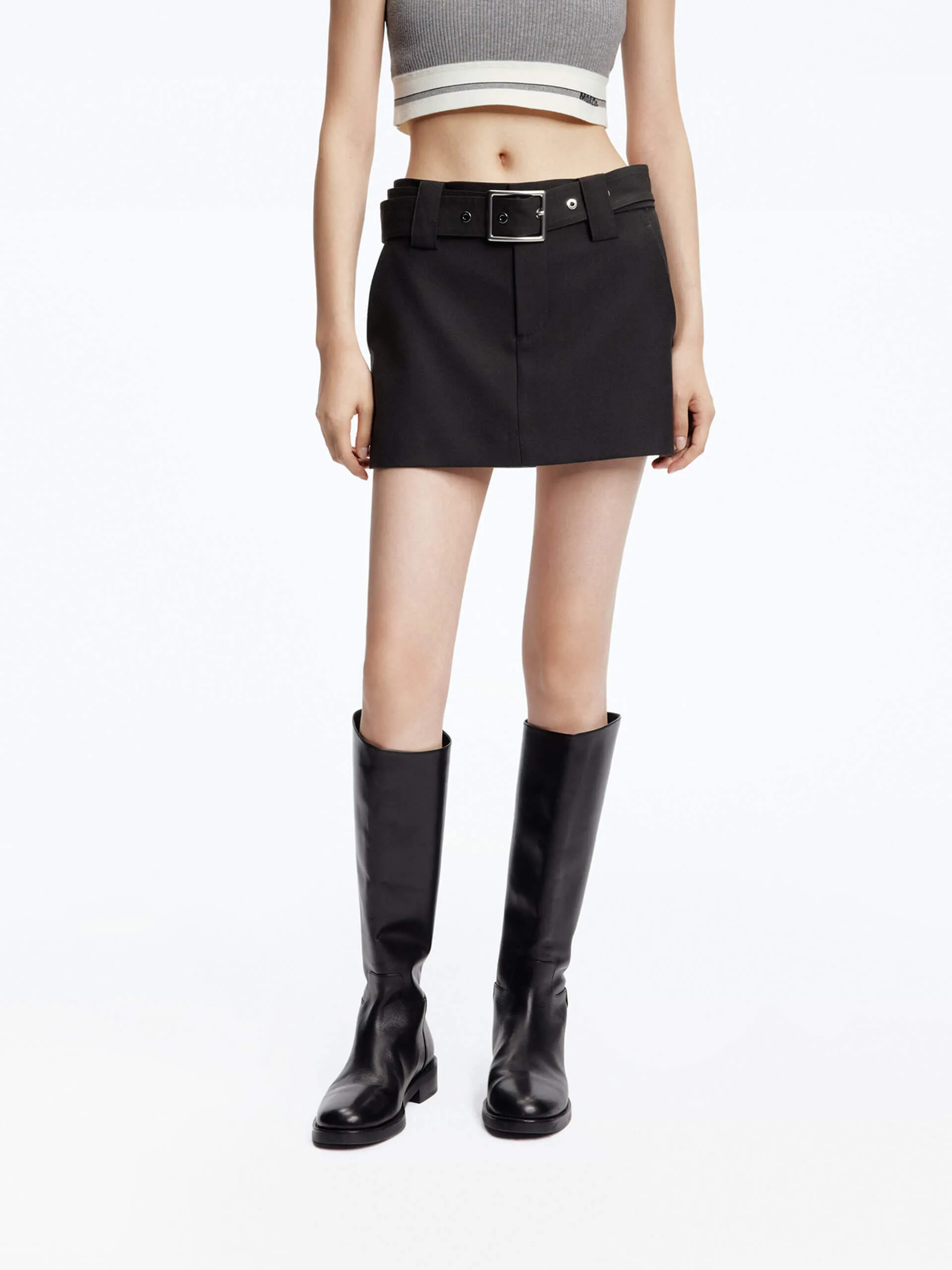 Synthetic Blend Draped Design Straight Cut Mini Skirt