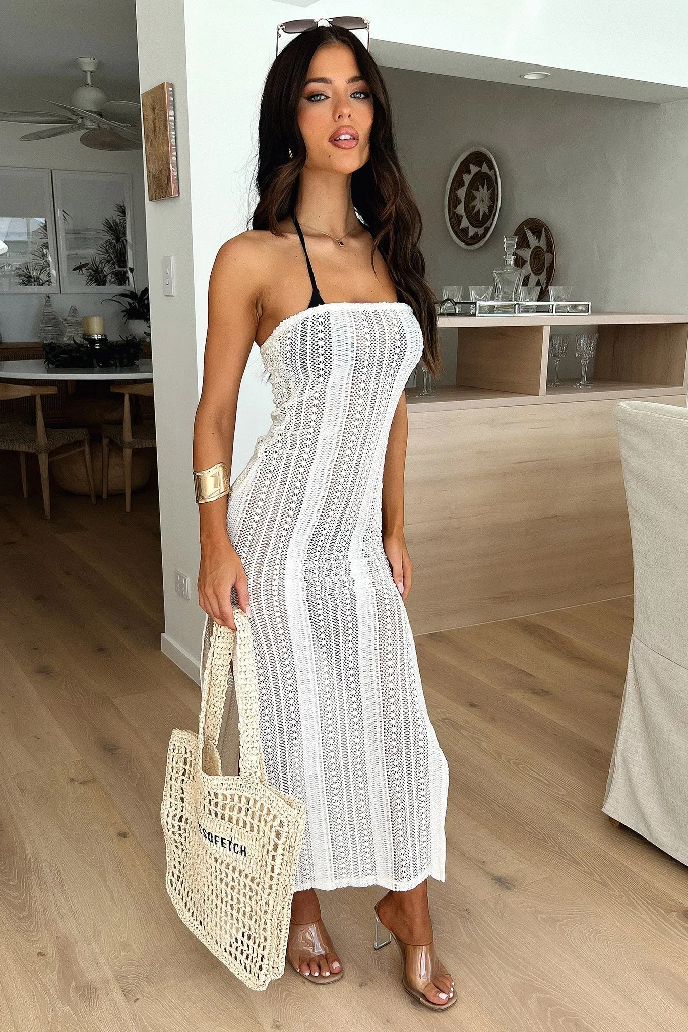 Moonlit Shore Starlight Sky Zenia Strapless Maxi Dress - Beige