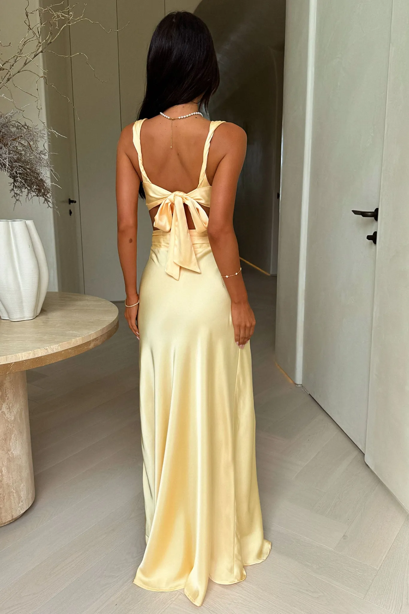 Emeline V-Neck Satin Maxi Dress - Yellow Fashionable day-to-night gown