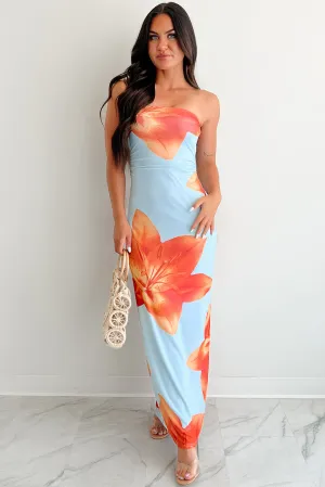 Seaside Path Here To Flirt Strapless Floral Maxi Dress (Light Blue)