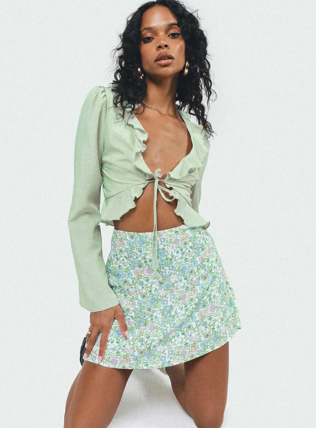 Non Irritating Texture Outfit Game Fern Mini Skirt Multi