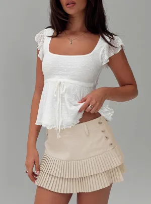 Striped Design Figure Flattering Last Night Ruffle Mini Skirt Beige