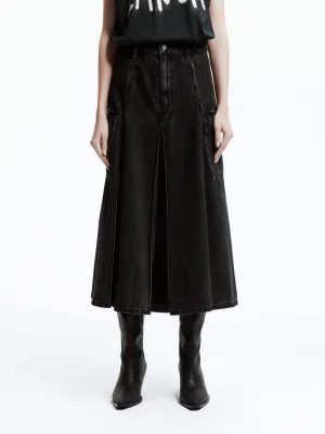 A-line Denim Midi Skirt Semi Sheer
