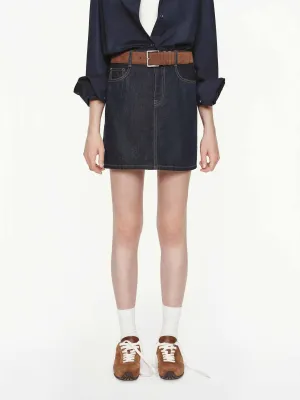 Smooth Look tech fabric Straight Cotton Denim Skirt