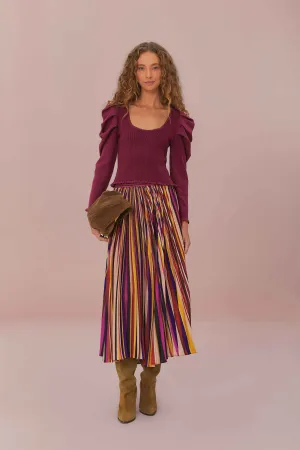 Multicolor Diagonal Stripes Pleated Maxi Skirt Fashion Fusion Gentle Flow