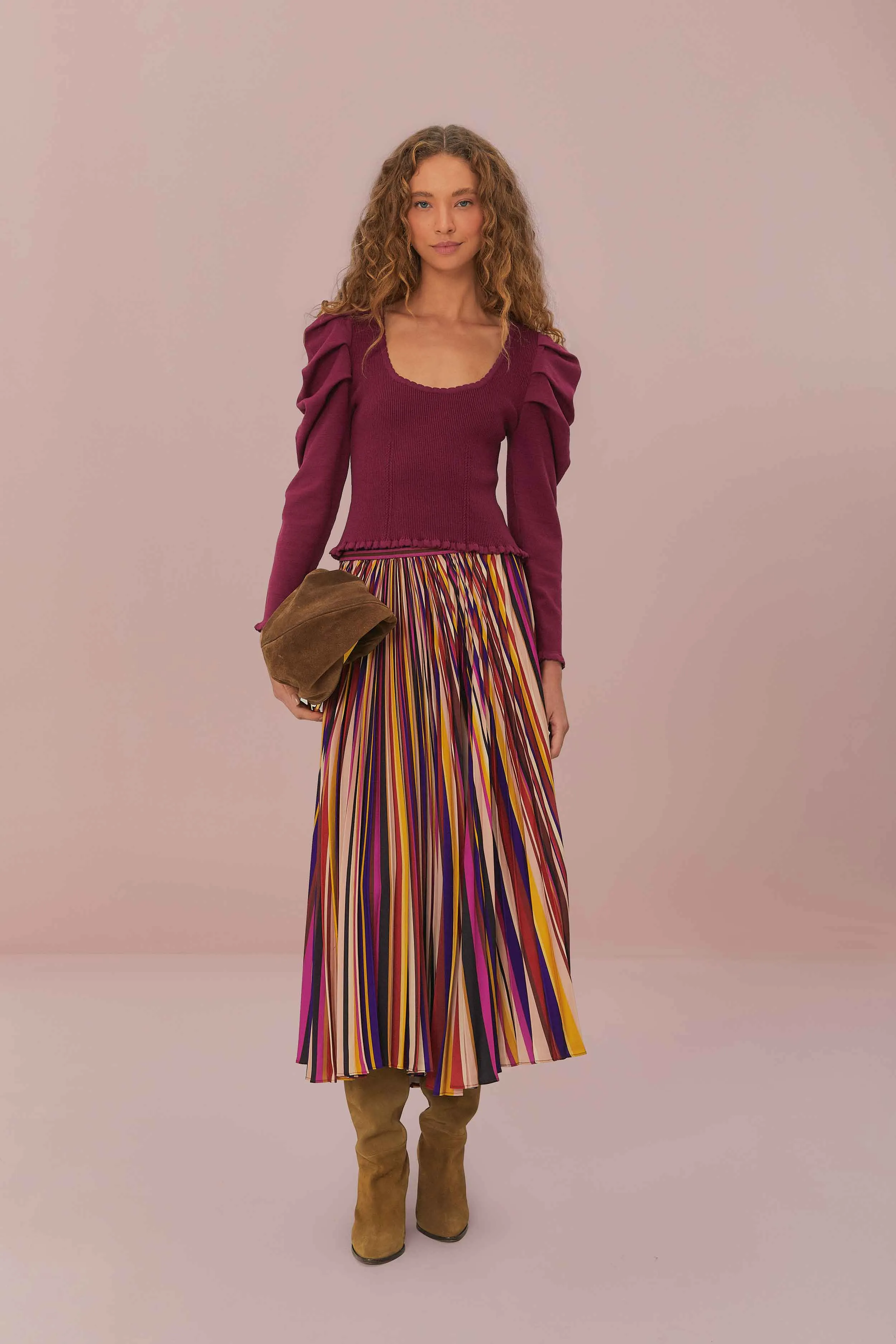 Multicolor Diagonal Stripes Pleated Maxi Skirt Fashion Fusion Gentle Flow