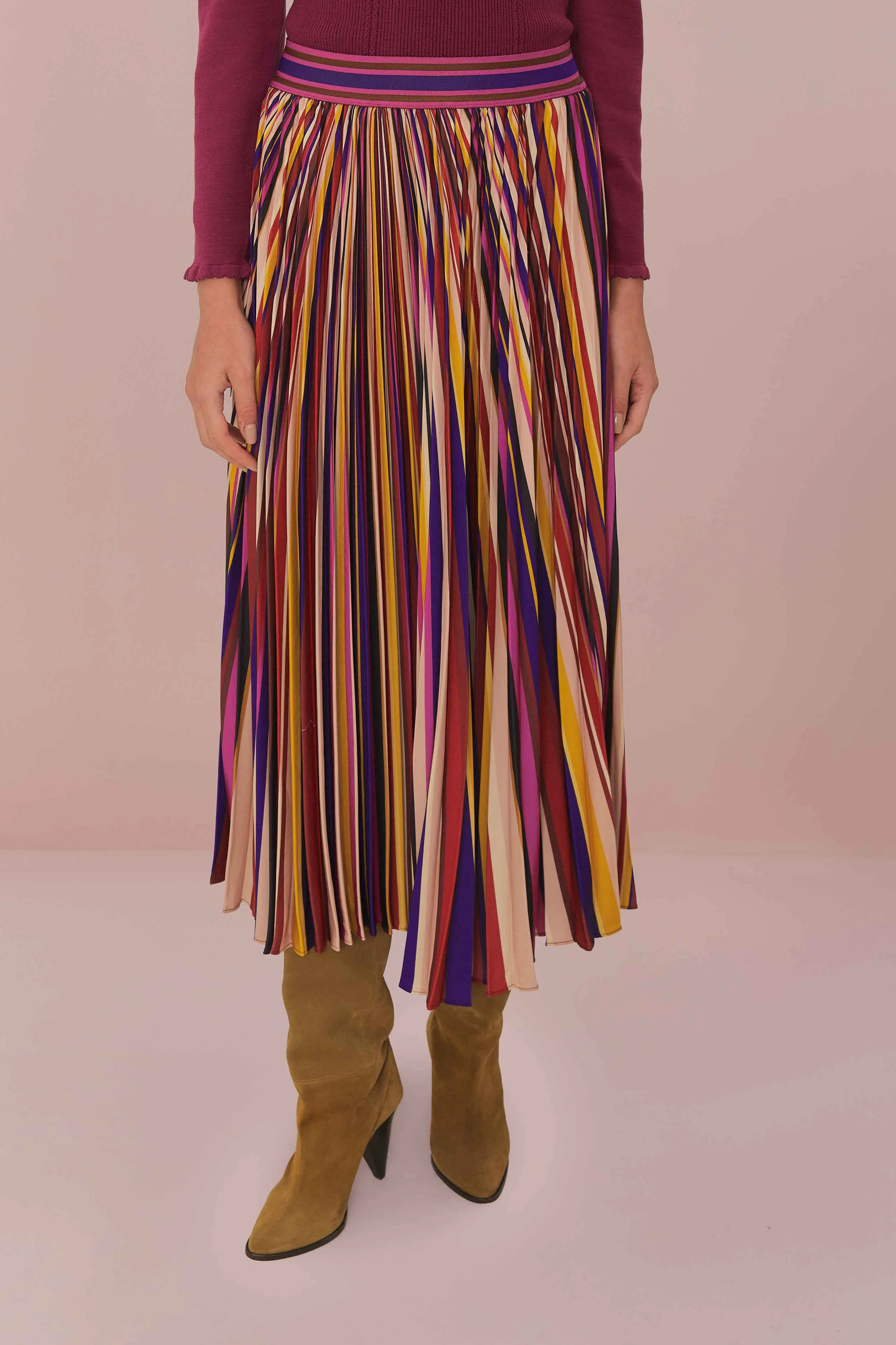 Outfit Vibes Multicolor Diagonal Stripes Pleated Maxi Skirt