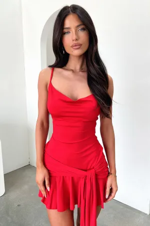 Loud Edge Pop Fresh Angelina Cowl Neck Mini Dress - Red