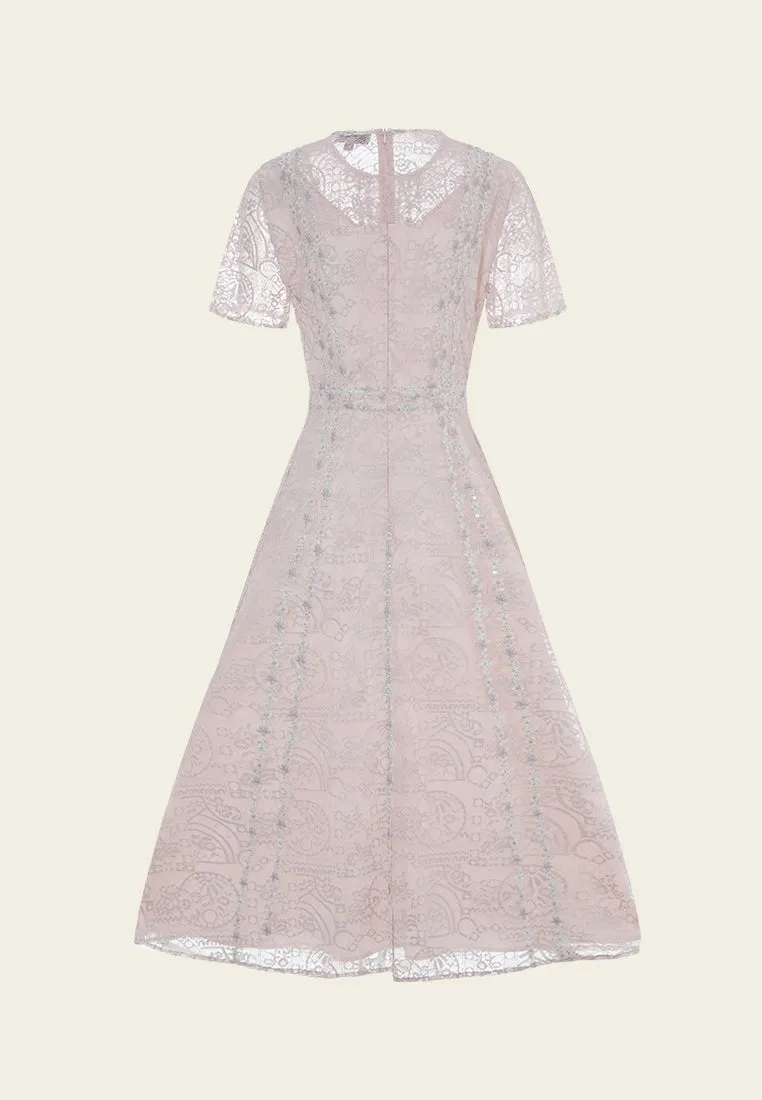 Floral-embroidered Lace Dress FlatlockStitching