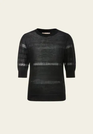 Knitted Stripped Ribbed-trim T-shirt Road Look