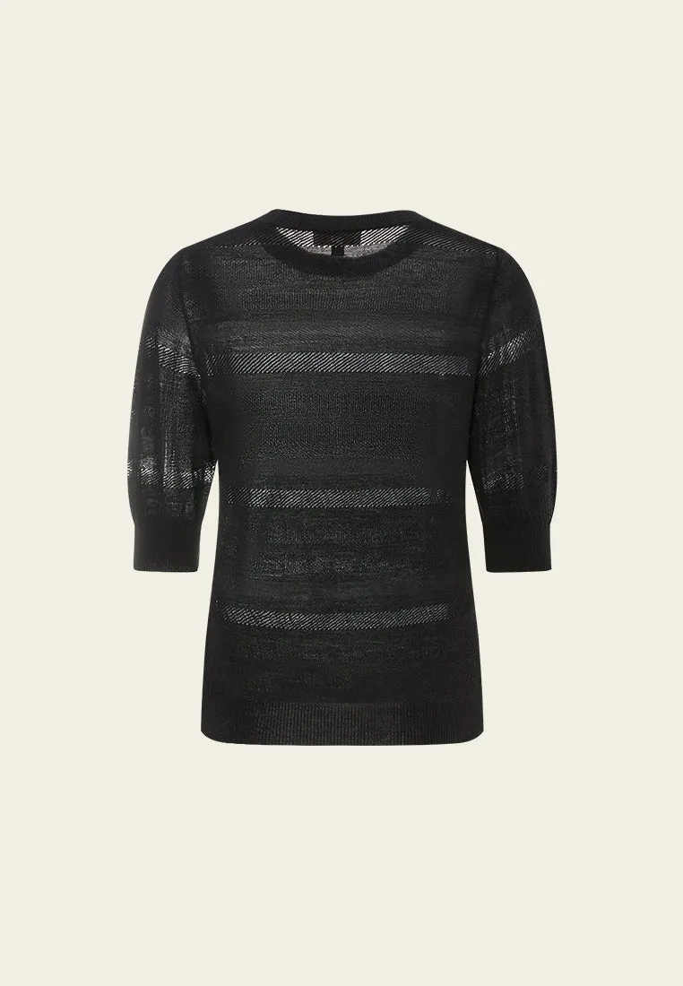Tough Core Busy Glow Knitted Stripped Ribbed-trim T-shirt