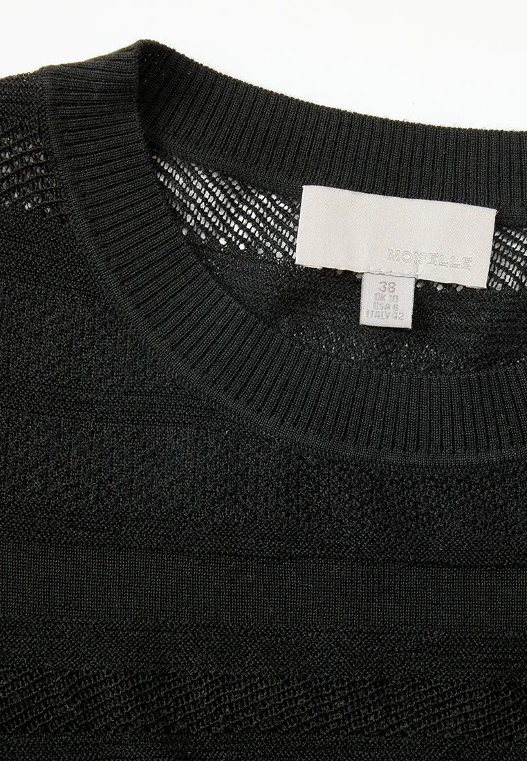 Gentle Power Cool Nylon Knitted Stripped Ribbed-trim T-shirt