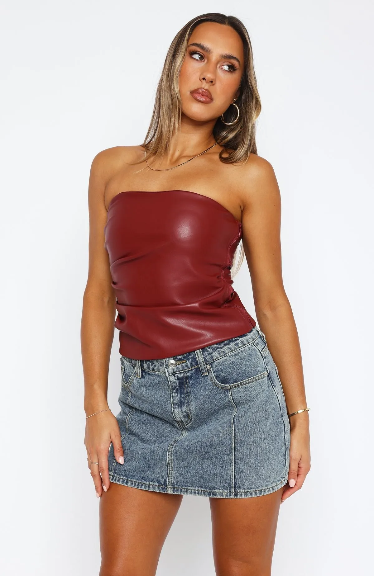 BreathableFabricTech Well Behaved Strapless PU Bustier Wine