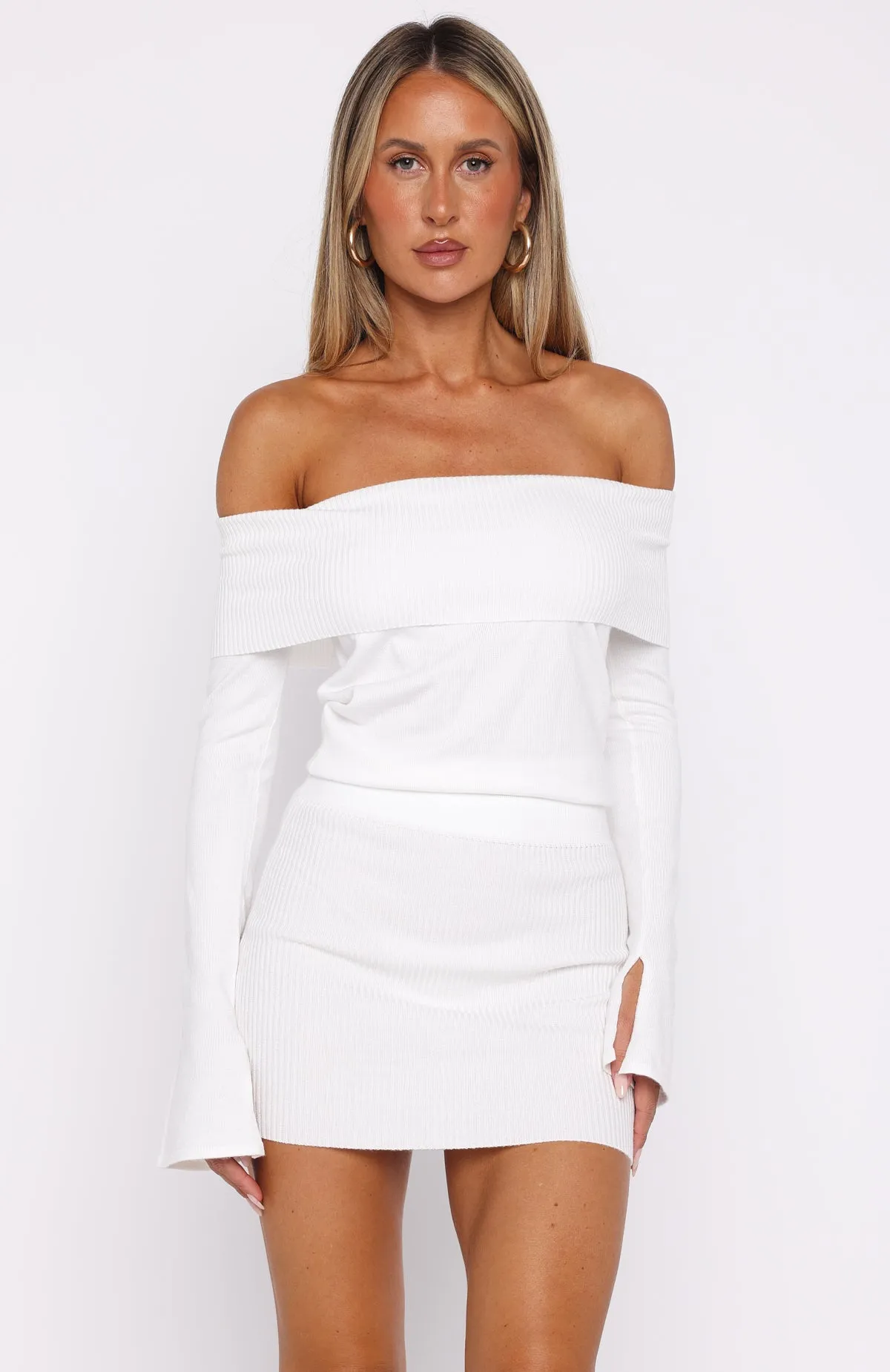 Parental Guidance Knit Mini Dress White Flexible Waistband Mountain Cool