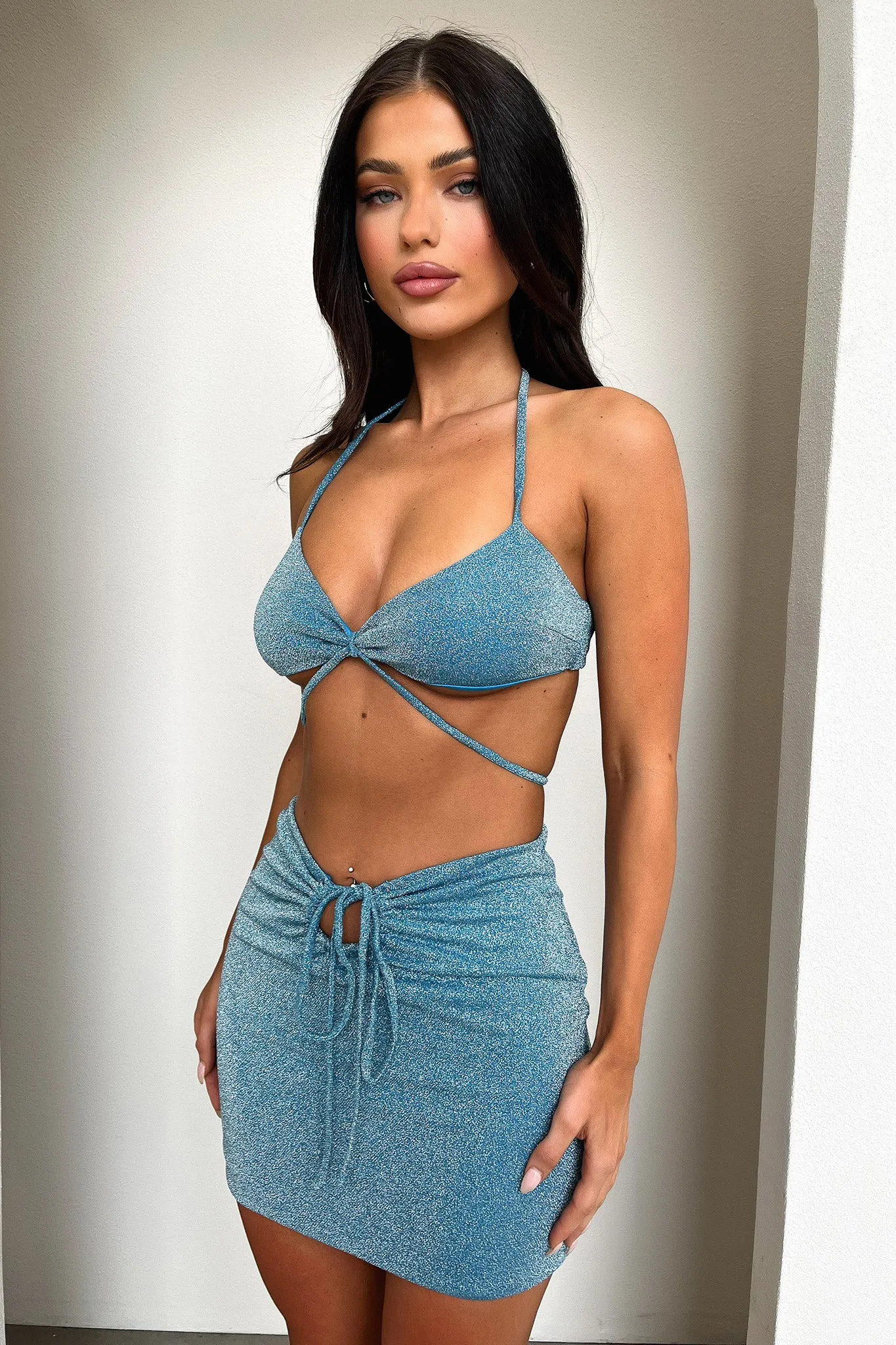 Sleek Outfit raw hem Ellen Skirt - Blue