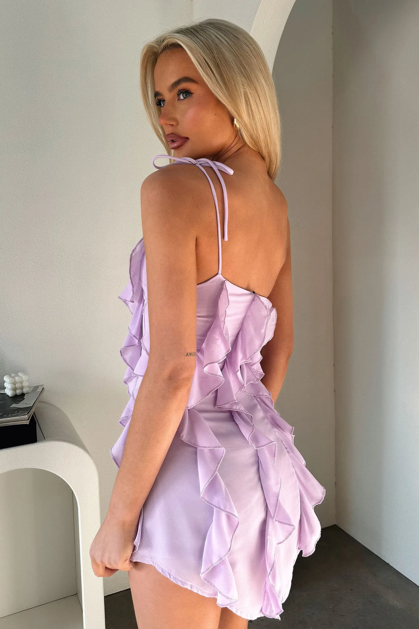 Kansis One Shoulder Ruffle Mini Dress - Lilac Glow Fresh