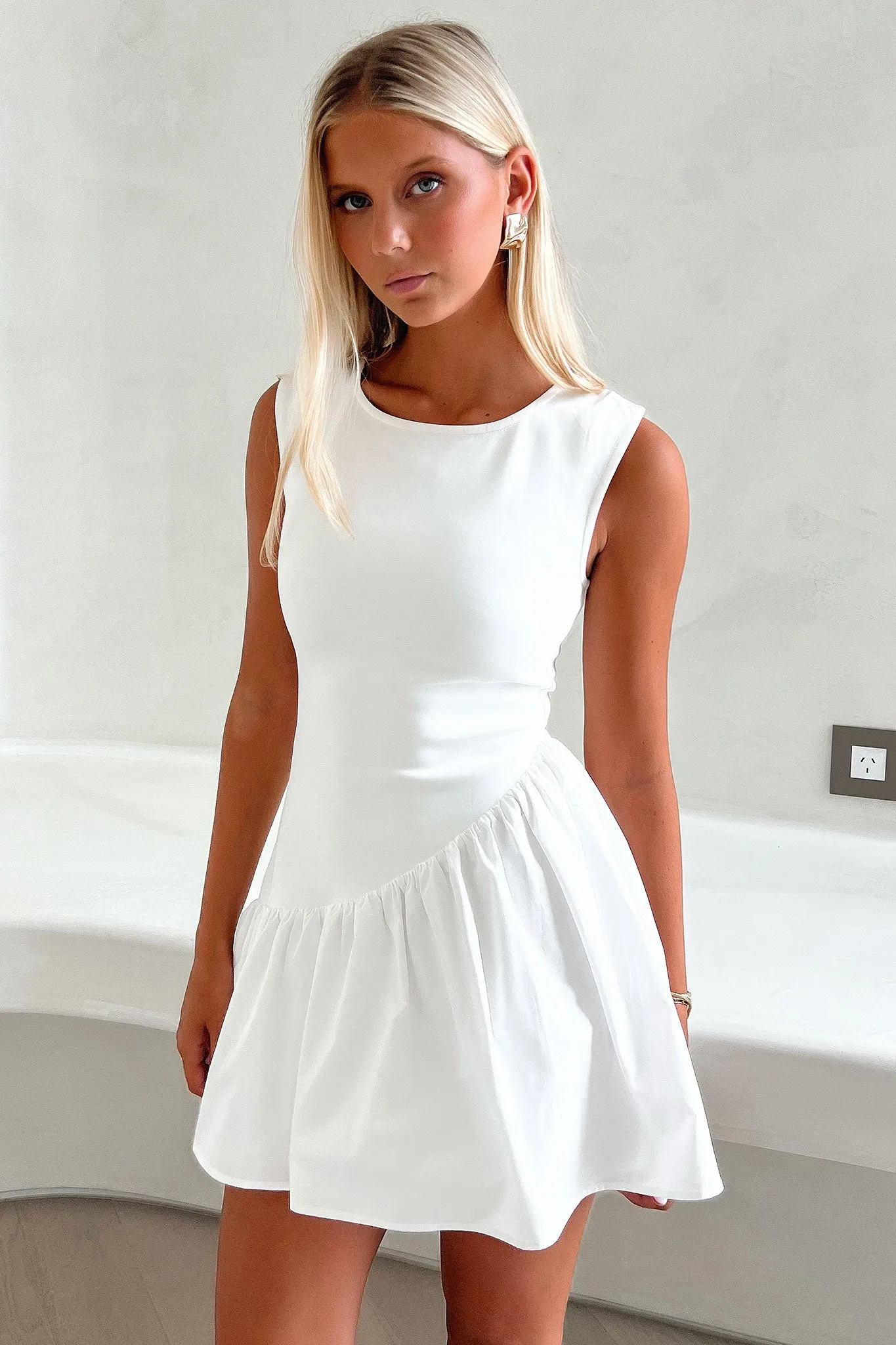 Relaxed mini for warm days Adrienne Bubble Skirt Mini Dress - White