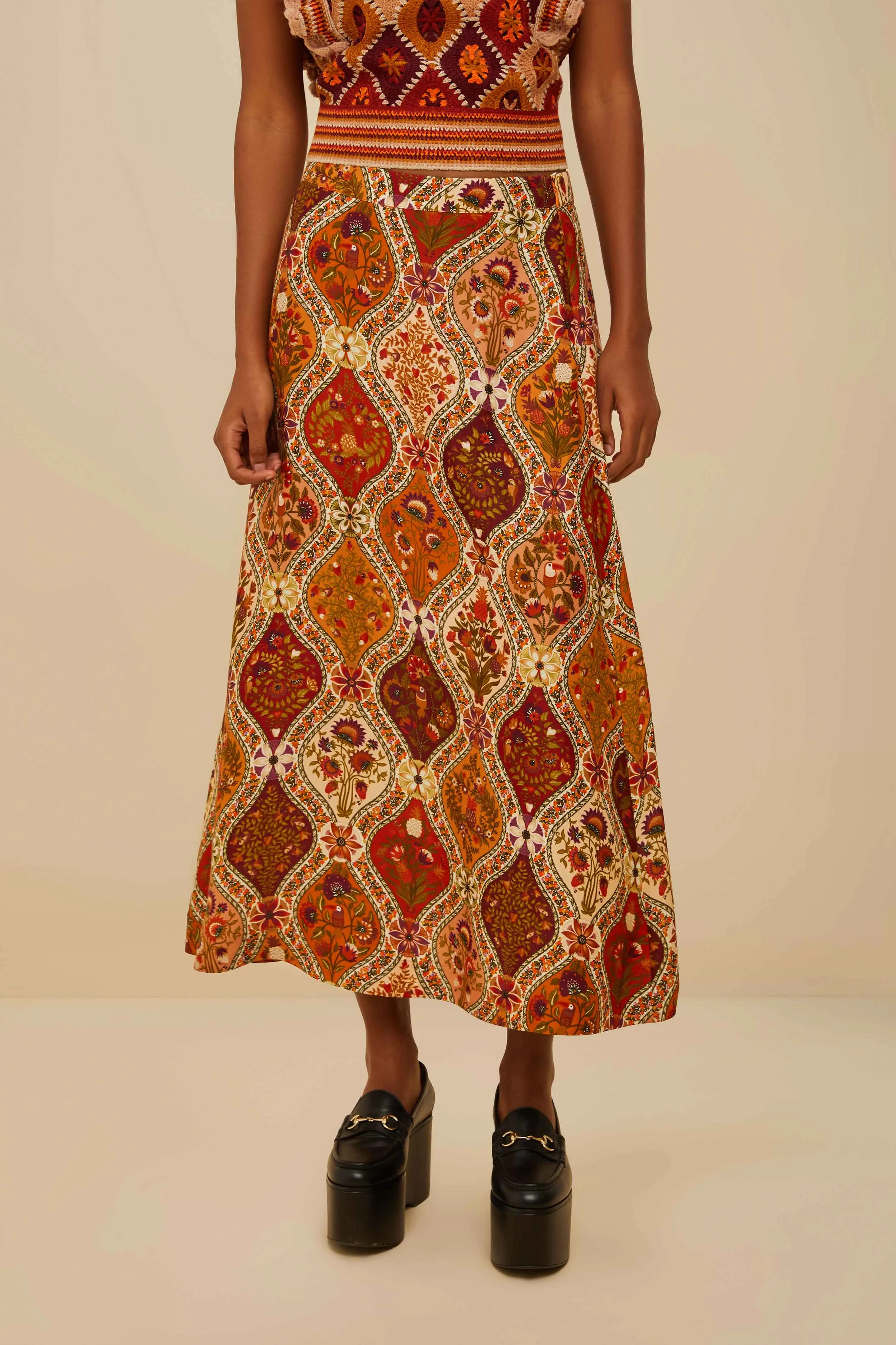 Simple Styling Light Touch Multicolor Romantic Nature LENZING? ECOVERO? Viscose Midi Skirt