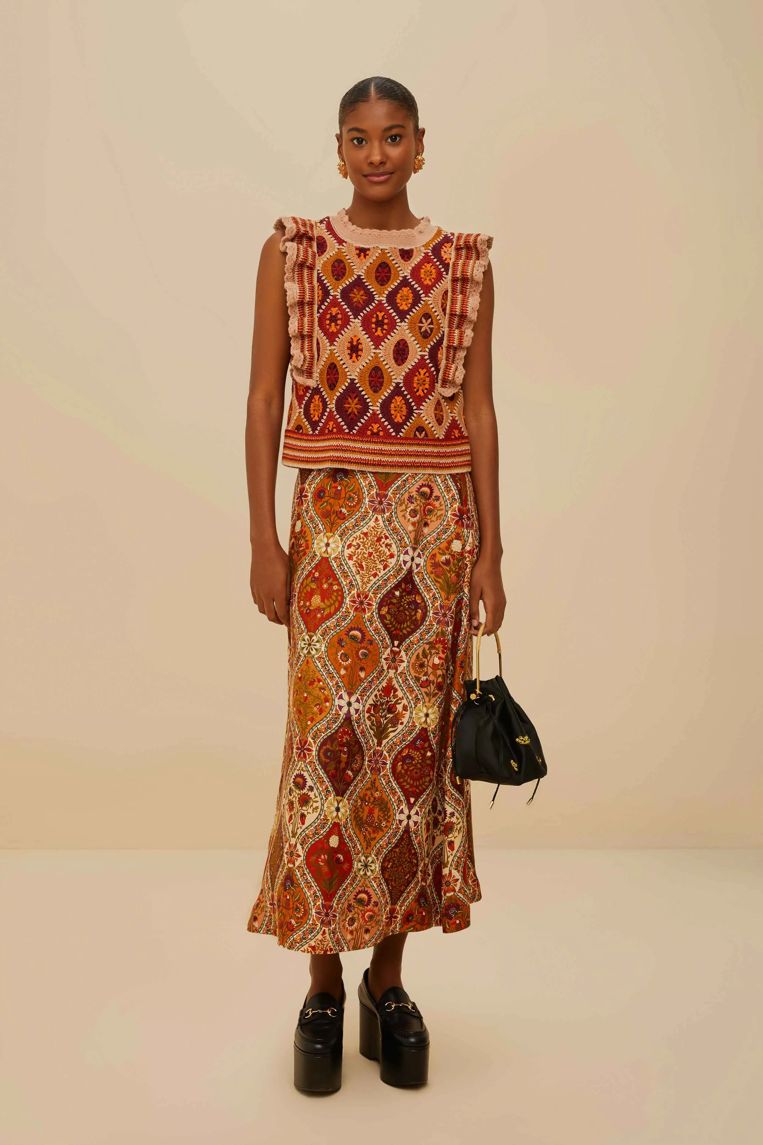 Tonal Layering Multicolor Romantic Nature LENZING? ECOVERO? Viscose Midi Skirt
