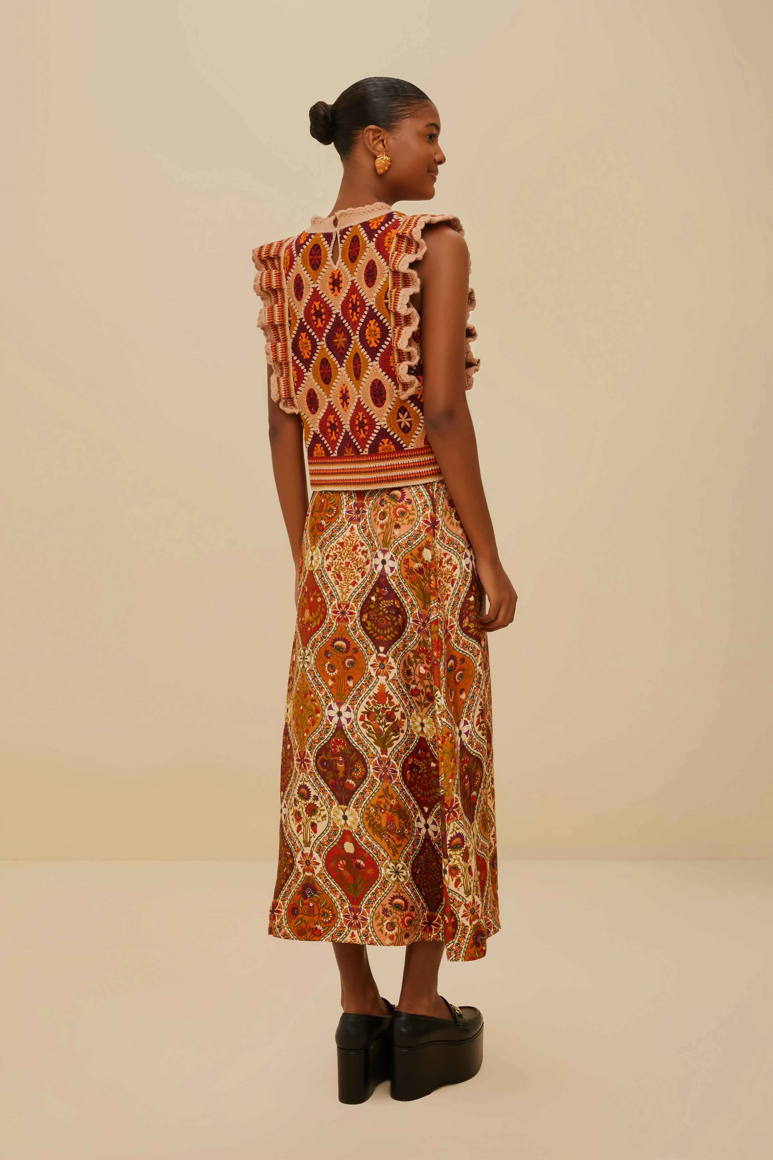 Multicolor Romantic Nature LENZING? ECOVERO? Viscose Midi Skirt Breezy Look