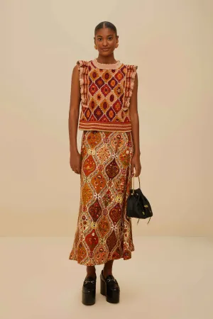 Tonal Layering Multicolor Romantic Nature LENZING? ECOVERO? Viscose Midi Skirt
