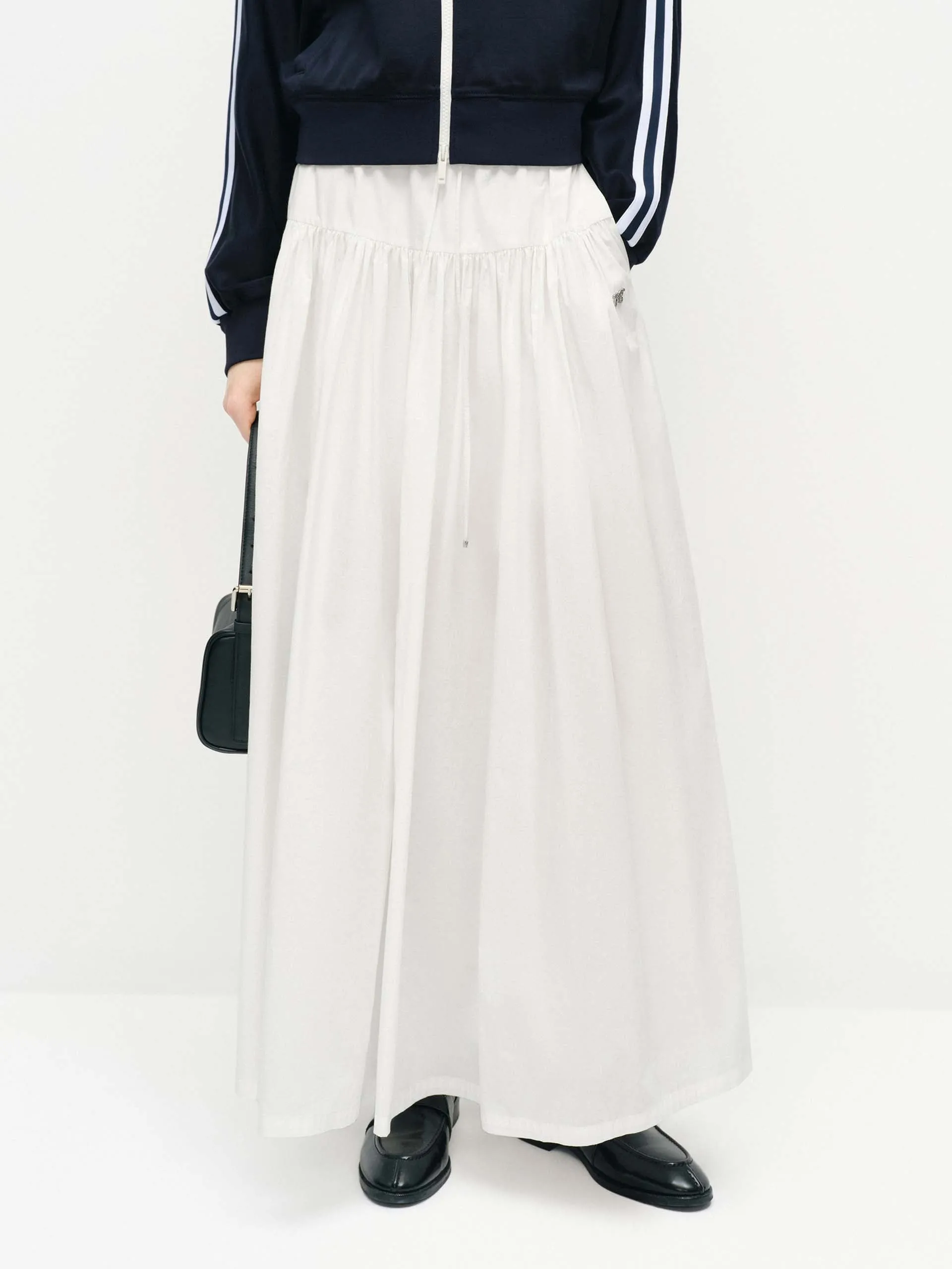 Office Appropriate Tea length Drawstring A-line Maxi Skirt