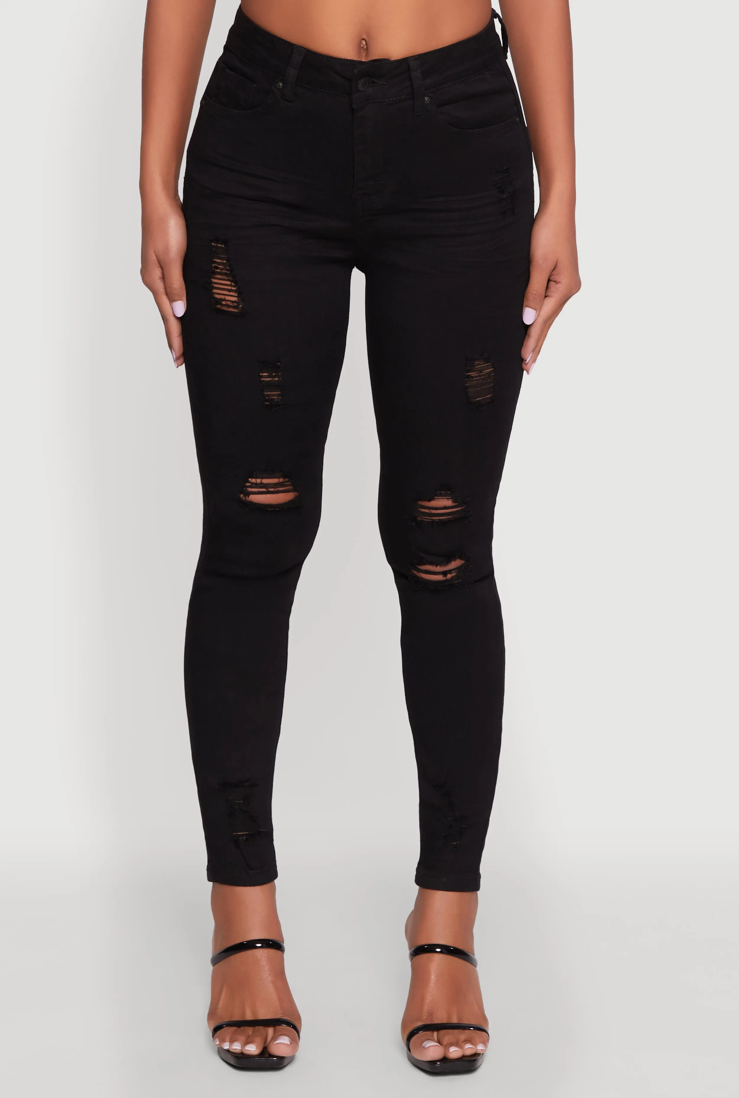 Night Out Rainy Day Balanced Style WAX Distressed Frayed Skinny Jeans