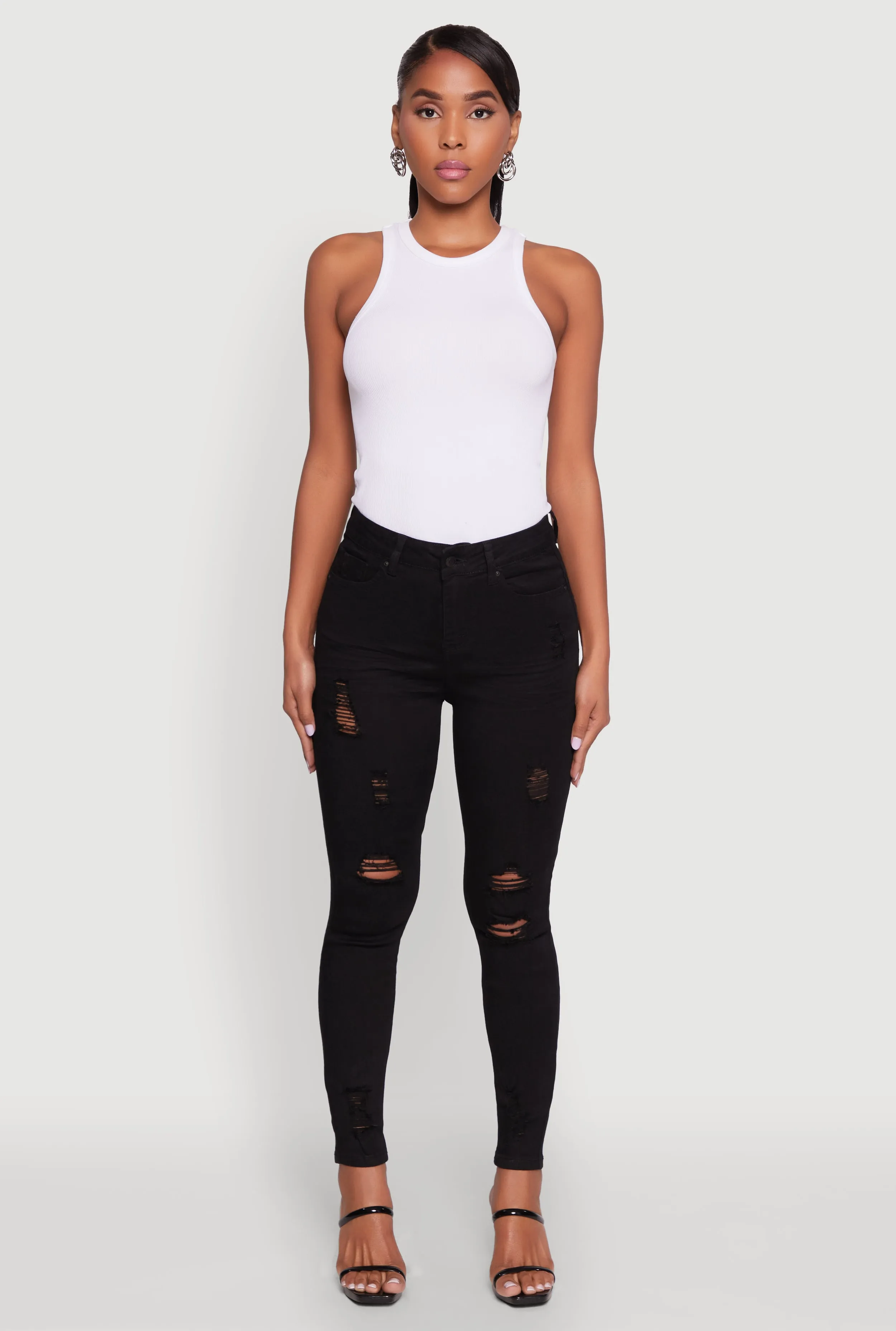 WAX Distressed Frayed Skinny Jeans No Gap Waist