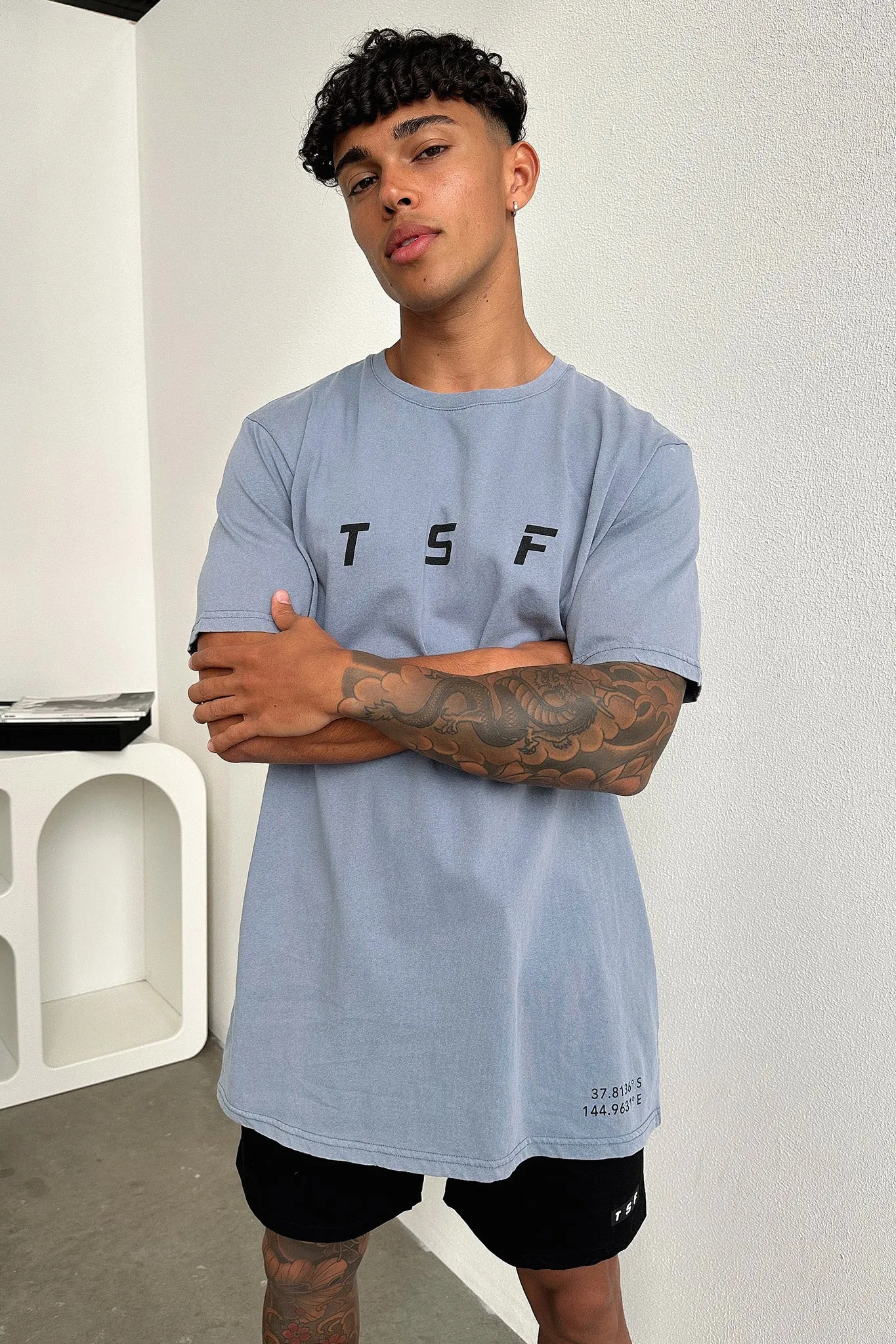 Zone Tee - Dusty Blue Layering Piece Unique Design