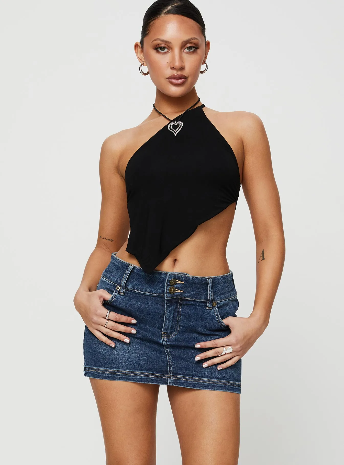Faya Low Rise Mini Denim Skirt Vintage Dark Wash Tall Sleek Styling