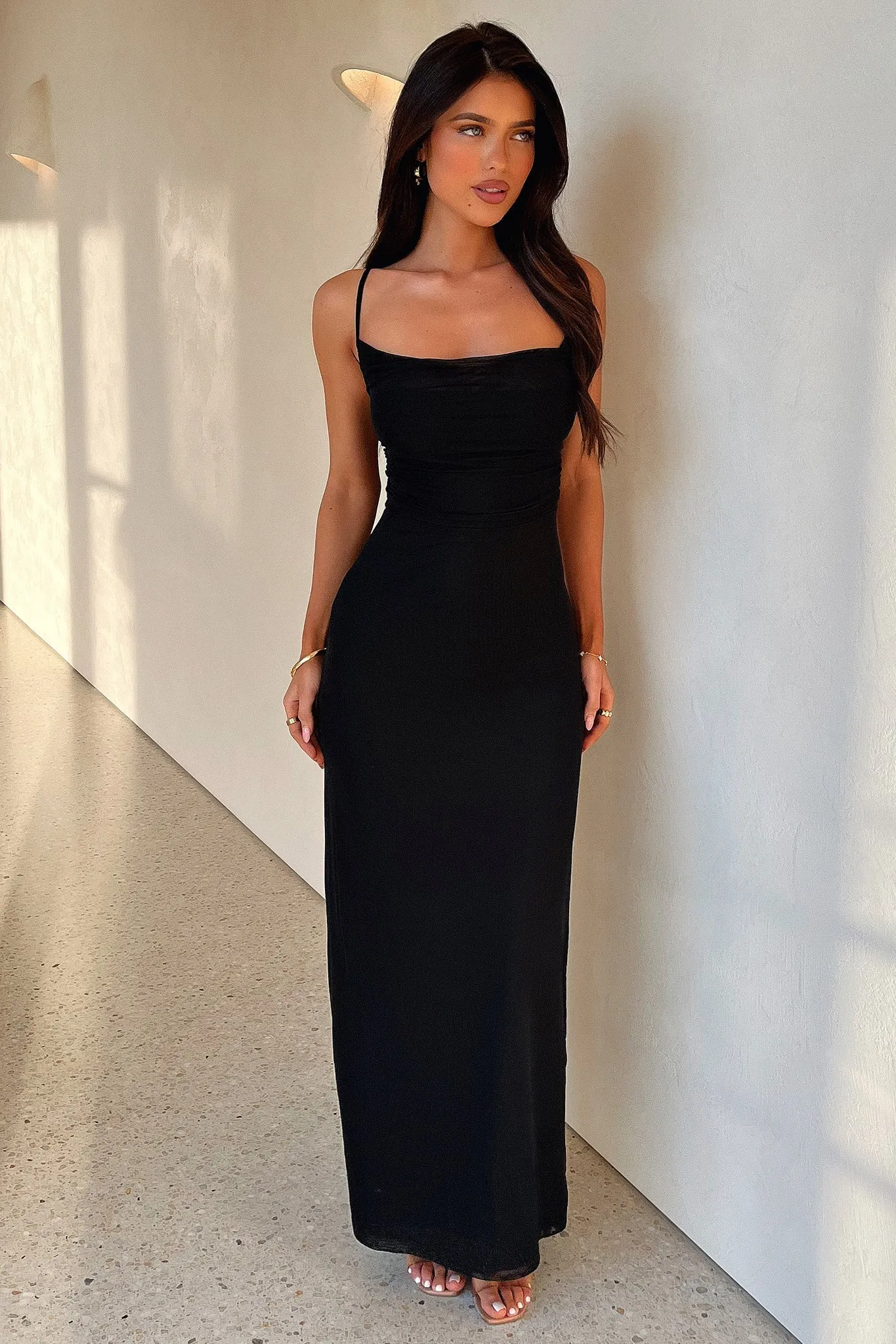 Nadine Lace-Up Back Maxi Dress - Black Rural Path