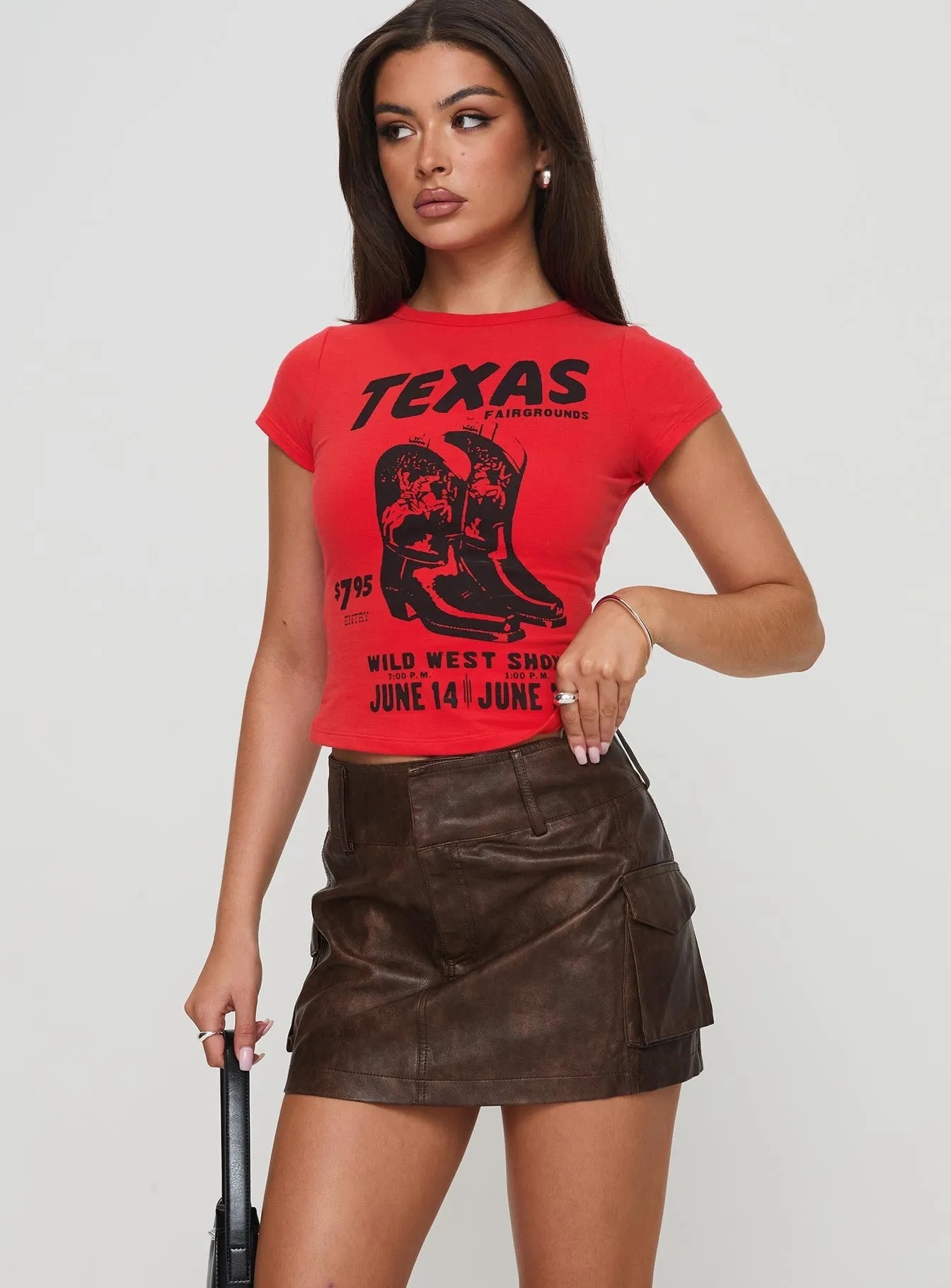 Recycled Material Domenic Faux Leather Mini Skirt Washed Brown
