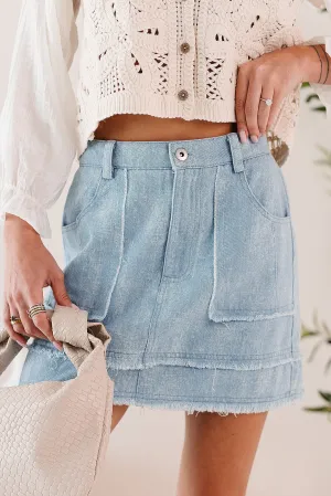 Rise To The Challenge Denim Mini Skirt (Light) Flowy Drape Balanced Outfit