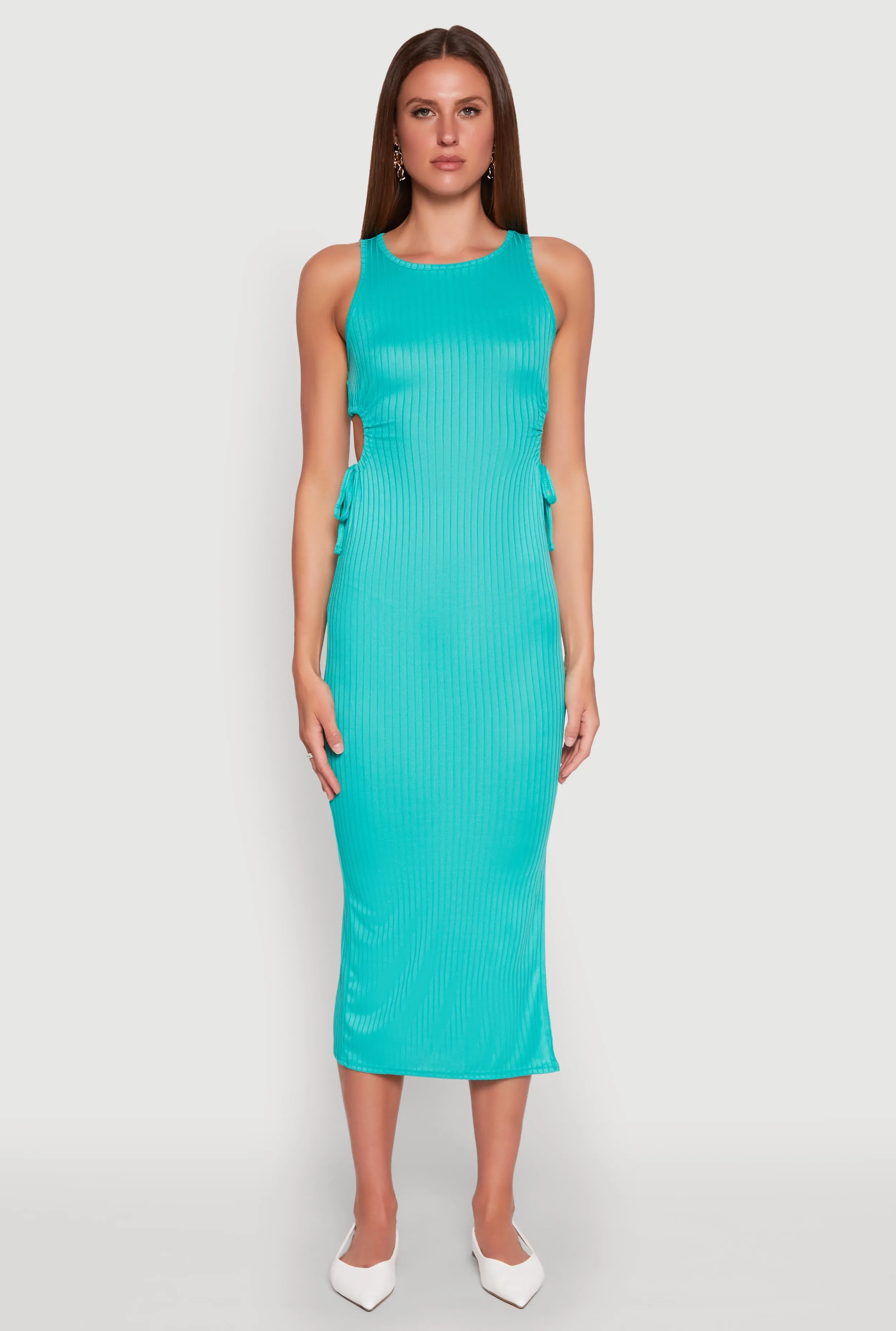 Ribbed Knit Side Cut Out Midi Dress Field Glow Sun Beam