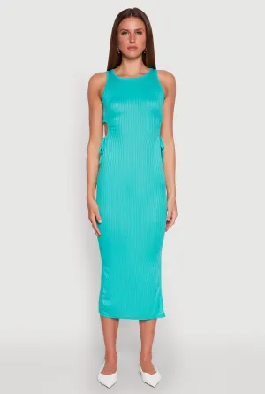 Ribbed Knit Side Cut Out Midi Dress Field Glow Sun Beam