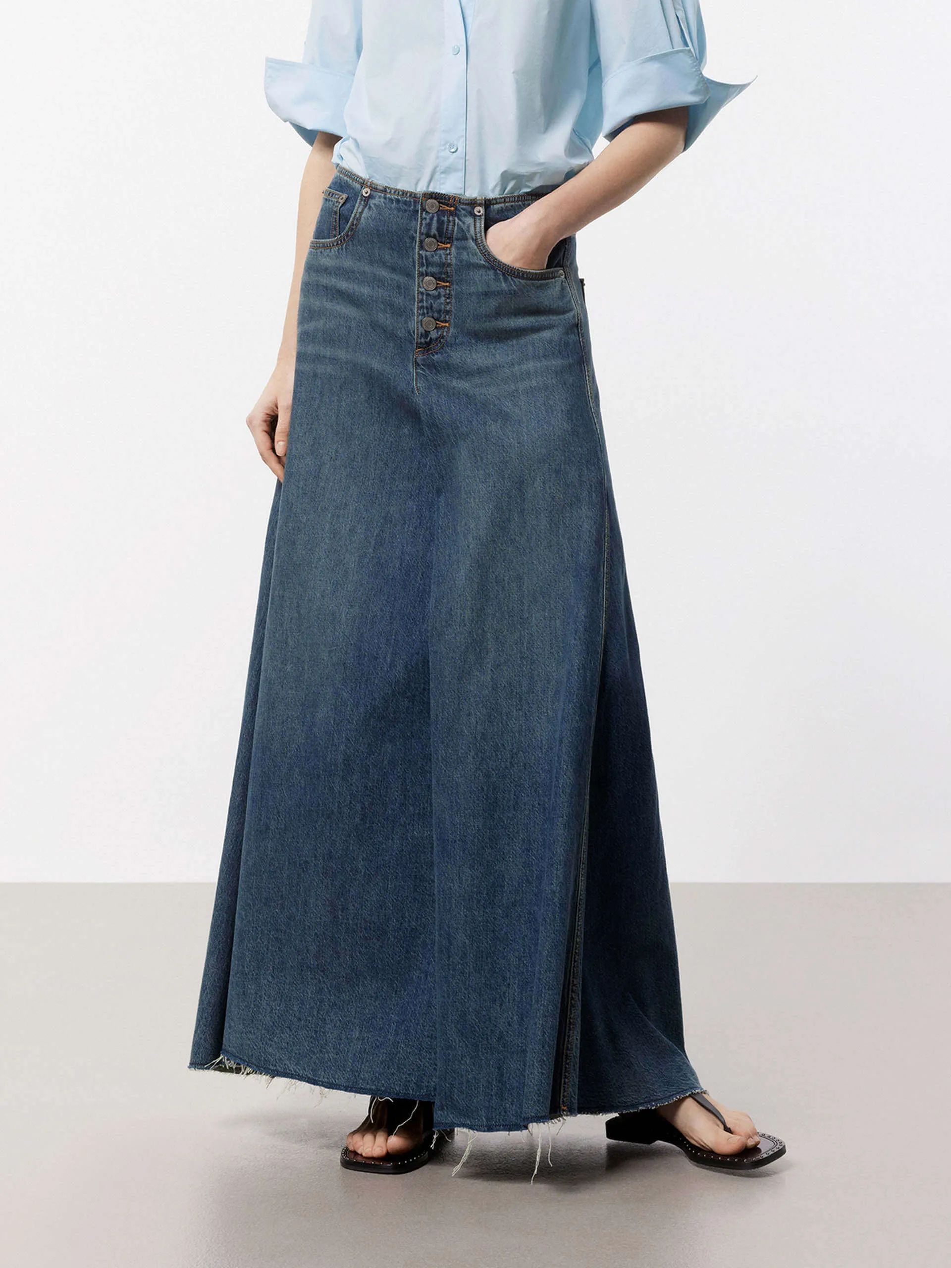 A-line Maxi Denim Skirt Daily Wear Structured silhouette