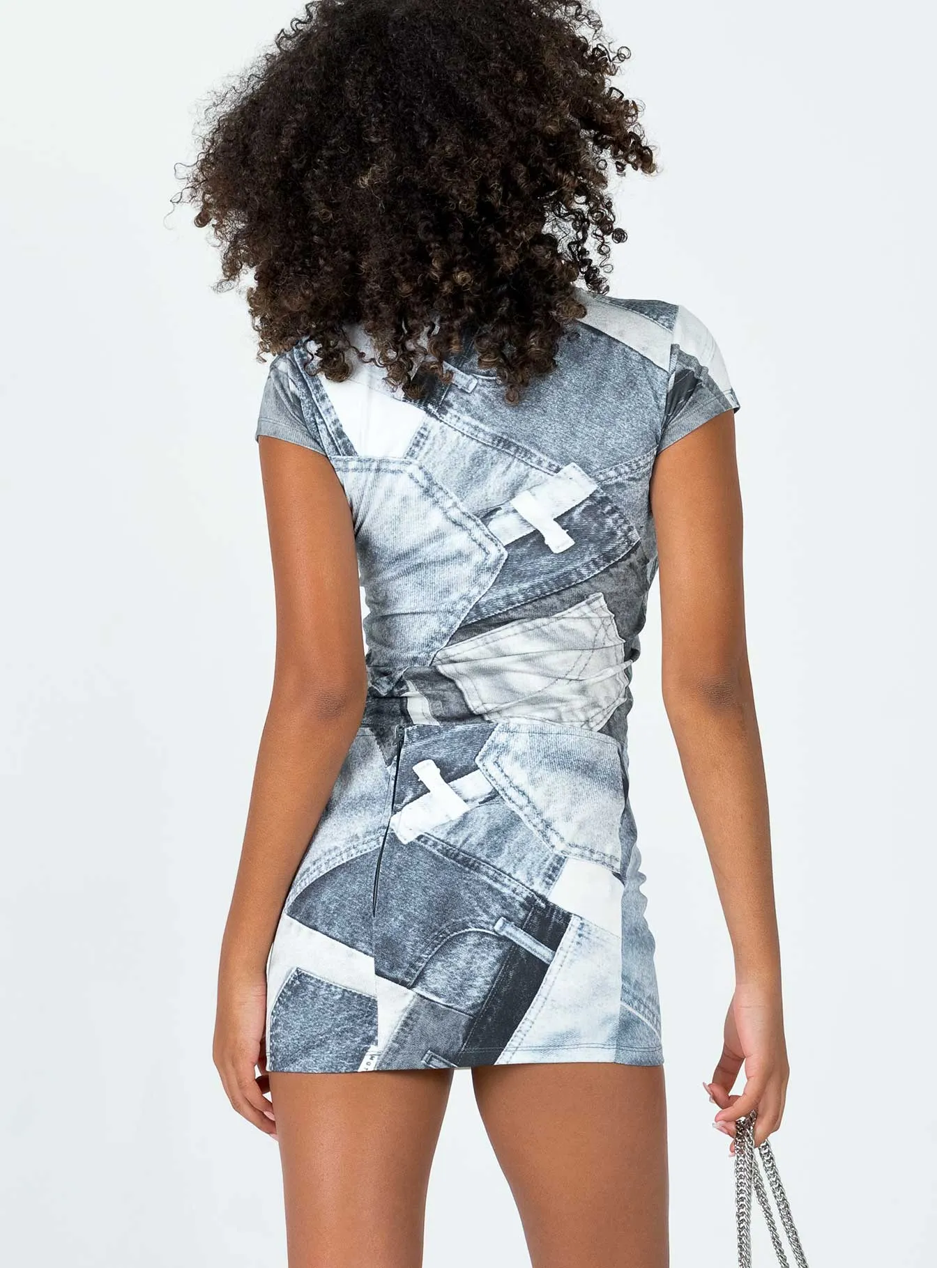 Motel Ina Mini Skirt Denim Pocket Blue Matching Belt Stretch Waist