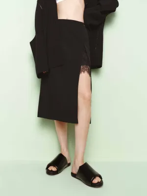 Draped Silhouette Minimal Look Side Slit Wool Skirt