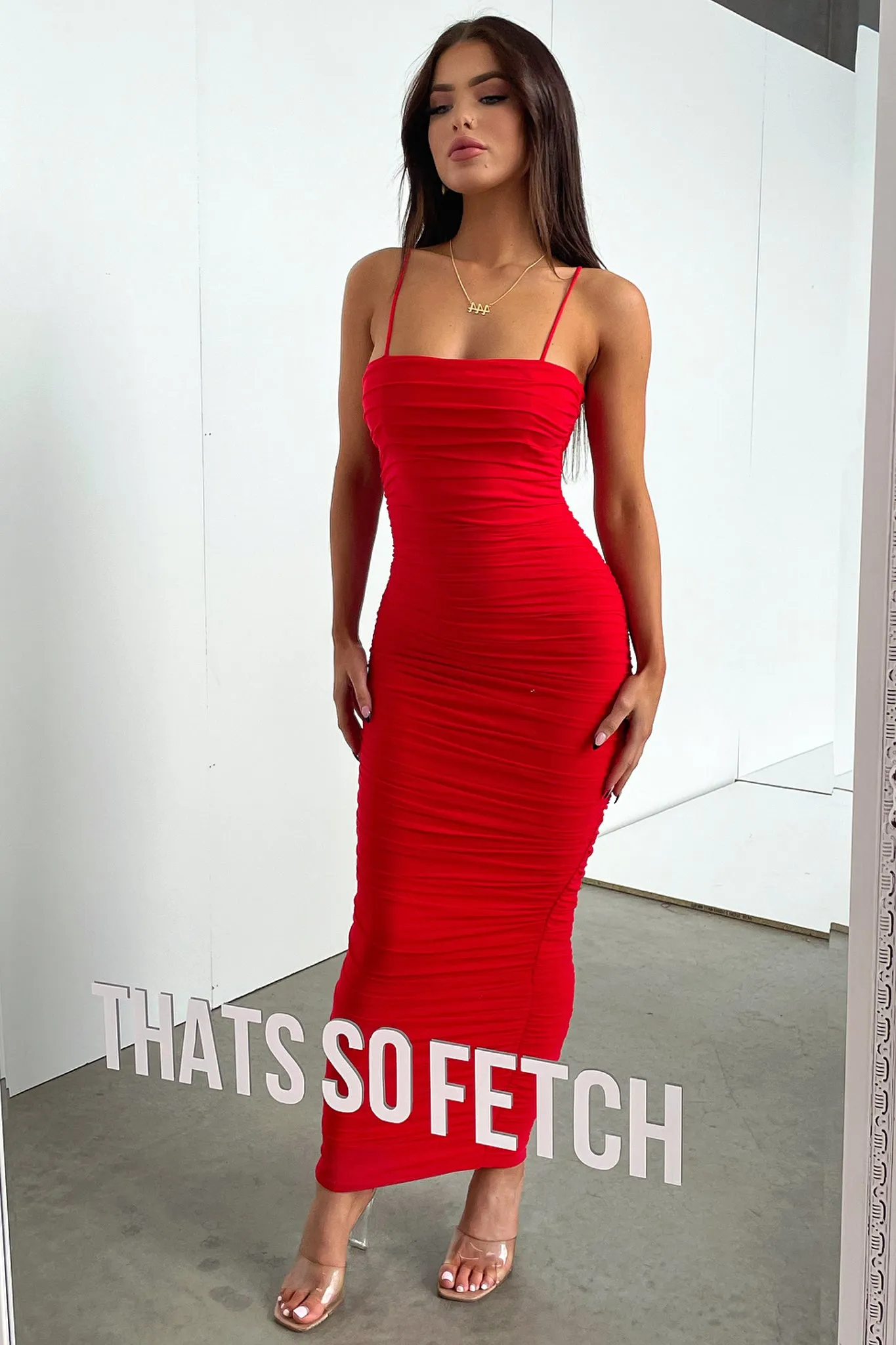 Elegant dress for evening breath easy Zena Mesh Full Length Dress - Red