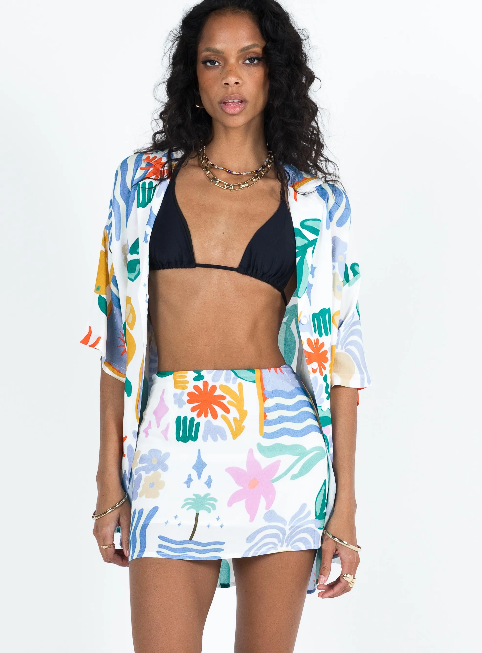 Laser Cut Edges Caraliia Mini Skirt Blue Multi