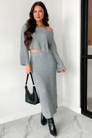 Soft Layers Wish I Could Sweater Knit Long Skirt (Heather Grey)