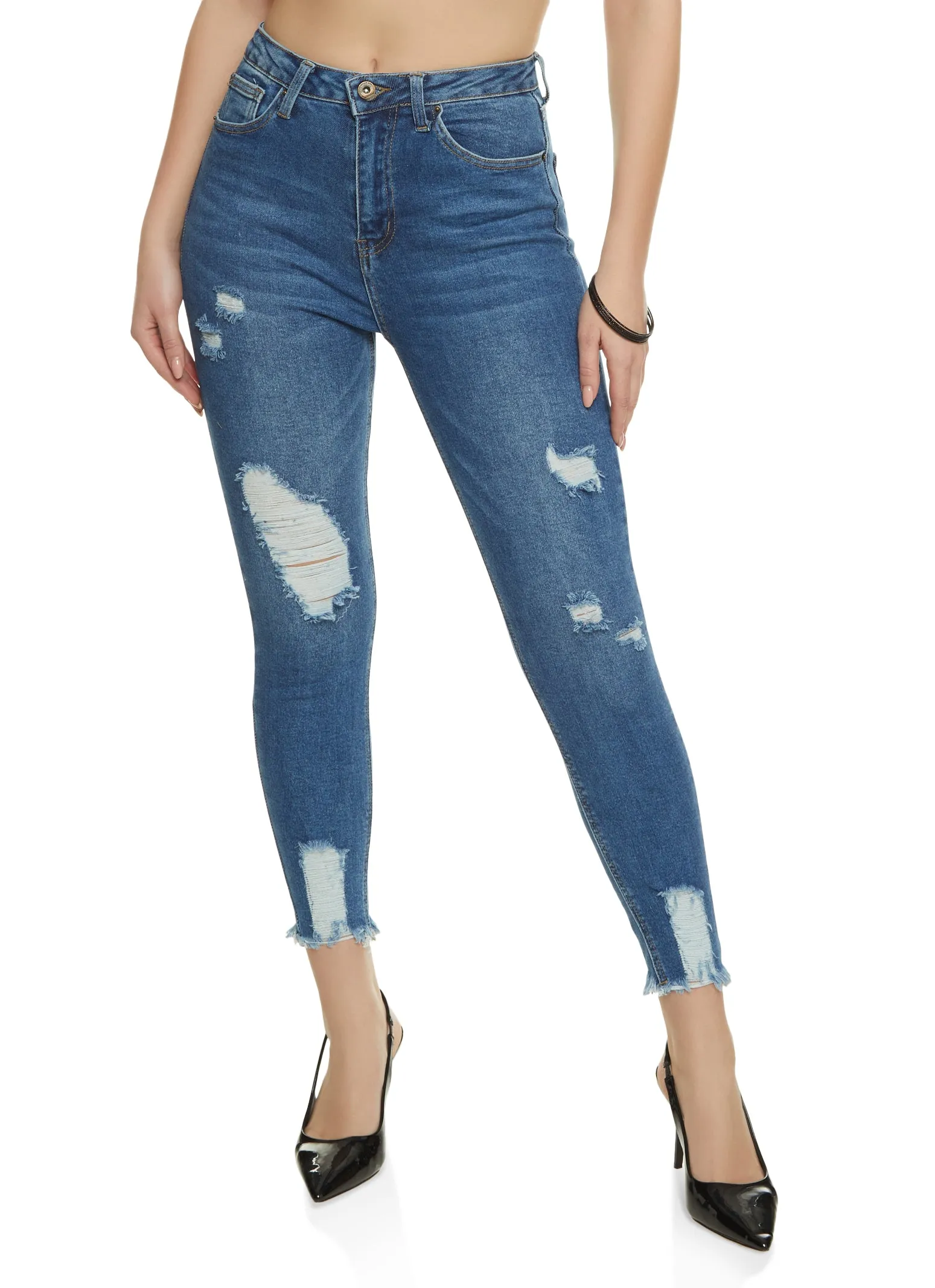 WAX Distressed Frayed Hem Skinny Jeans Wardrobe Choice Daily Essential