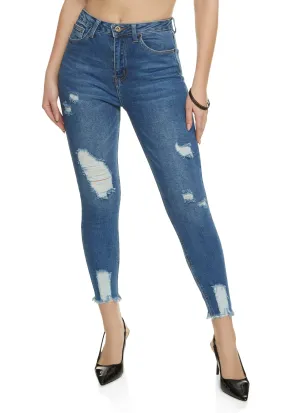 WAX Distressed Frayed Hem Skinny Jeans Simple Aesthetic